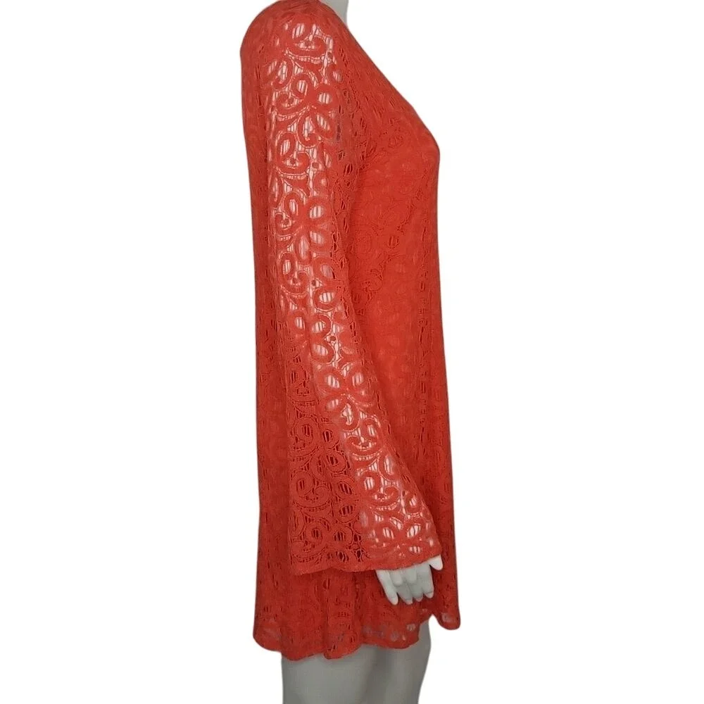 Umgee Orange Lace Long Bell Sleeve Dress‎